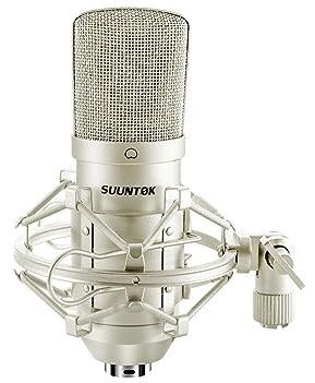 SUUNTOK Condenser Microphone XLR, Large Diaphgram Professional Recording Cardioid Microphone Kit with Shock Mount, for Studio, Live Streaming, Podcas (Silver)