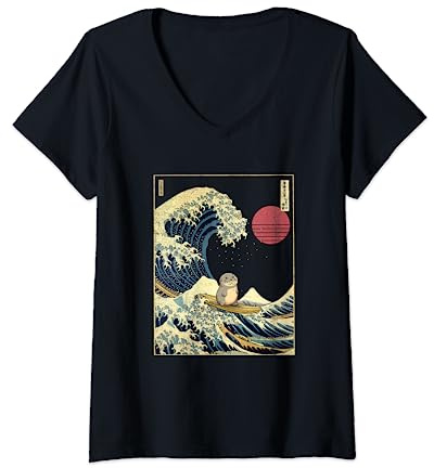 Seal Japanese Kanagawa Wave Funny Surf Animal V-Neck T-Shirt