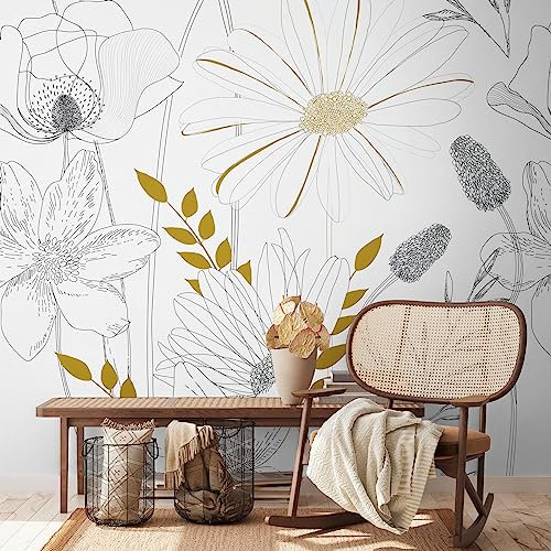 A.S. Création papier peint intissé à motif de fleurs en noir, jaune moutarde, blanc – papier peint décoratif 1,59 x 2,80 m Fresque murale XXL – 392131_1