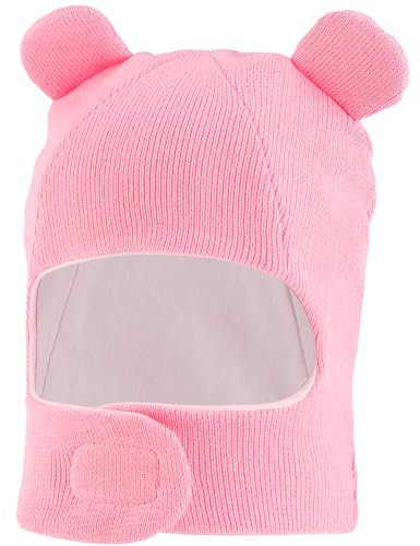 LACOFIA Baby Schalmütze Kleinkind Mädchen Schlupfmütze Kinder Warm Wintermütze Earflap Beanie Strickmütze Bär Hut mit 2 Öhrchen Rosa 2-4 Jahre L