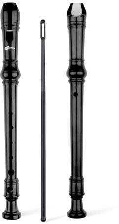 SWAN Soprano Recorder Instrument for Beginners Student - Baroque Style 8 Hole Flute Detachable 3pcs Descant Recorder with Cleaning Rod and Fingering Chart, Black