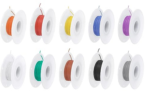 QUARKZMAN 30AWG Kabel Elektrischer Draht 0,05 mm² Verzinntes Kupferkabel 15 Meter Stromkabel 10 Farben, Hohe Temperatur Leitung Erdkabel Litzenkabel Verlängerungskabel für Kfz Kabelkanal