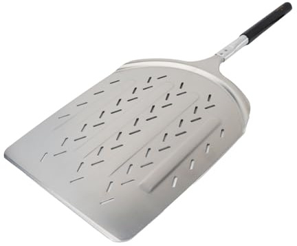 SANTOS Pizzaschieber/Pizzaschaufel - langer Holzgriff - Gleitfähige gelochte Oberfläche - 30,5x43cm- hitzebeständig - ideal für kleine Pizzaöfen