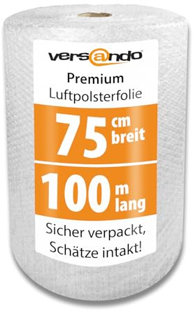 versando Premium Luftpolsterfolie 100m x 0,75m Versand, Verpackung, Umzug | Noppenfolie Bubble Wrap LPF Rolle