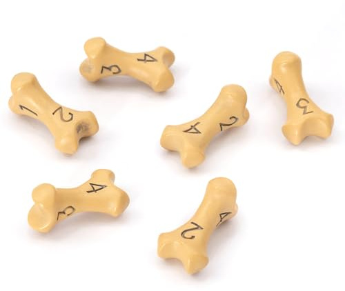 D4 Tärningsset - Dice Set med Sex 4-Sidiga Tärningar - Skull & Bone/Skalle & Ben Temade Rollspel Tärningar. Tillbehör för Dungeons & Dragons (DND), Warhammer, D&D. (Antikt Ben Gul)