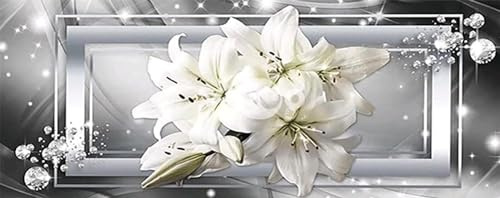 Diamond Painting weiße Lilie Malen Nach Zahlen Erwachsene 5D Diamant Painting Bilder Kinder, DIY Diamond Art Diamant Dimondpaintin Groß XXL Full Drill Cross Stickerei für Home Wanddeko Gifts 50x115cm