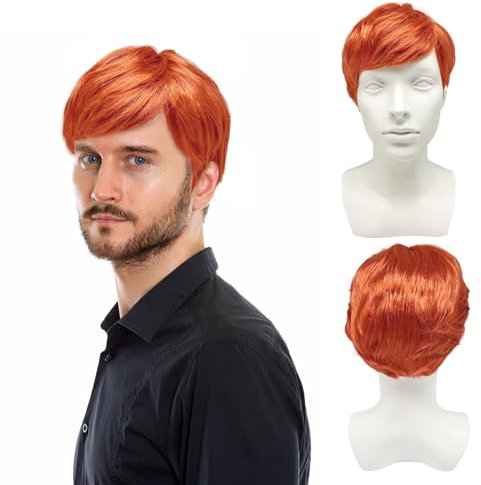 UILYNIU Men's Ginger Short Wig - Boyband, Punk, Rock Star Orange Wig for 60s 70s 80s Costume Accessories, Party, Music, Carnival