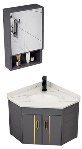 Waschbecken Mit Unterschrank Hängend Badezimmerschrank Mit Spiegel Gäste Wc Waschbecken Mit Unterschrank Eckschrank-Badezimmerschrank Mit Waschbecken, Wandmontage-Waschbecken Für Kleinen Raum(Color:Wi