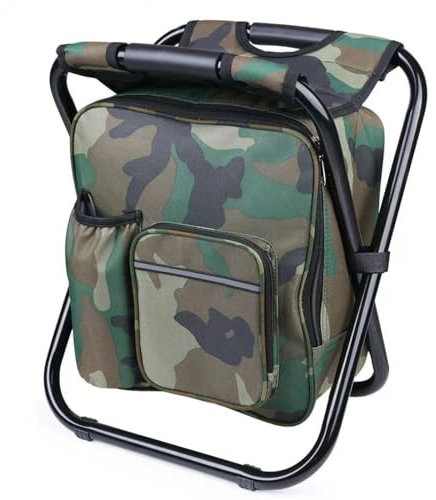 Sitzrucksack klapp Campingstuhl Hocker Rucksack mit Kühler isolierte Picknick Tasche, Camouflage Portable Wandern Sitz Tisch Tasche für Outdoor Indoor Fishing Travel Beach BBQ