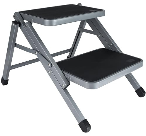 Caravan Klappbare 2 Stufen Tritt 51x58x40 cm aus Stahl bis zu 150kg belastbar mit Anti-Rutsch-Trittfläche Einstiegshilfe Faltbar Wohnwagen Wohnmobil Klapptritt Doppelstufe