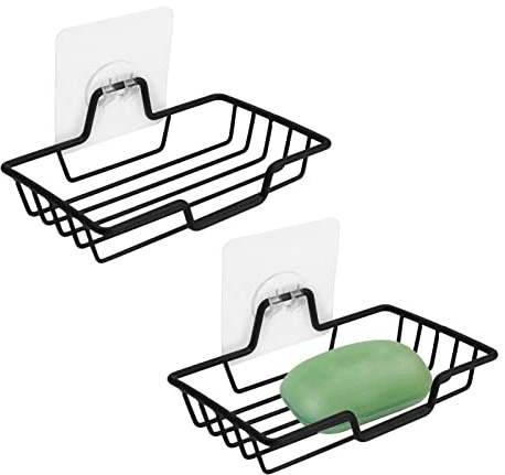 2 jaboneras con ventosa, soporte para jabonera de acero inoxidable, soporte de jabón al vacío montado en la pared, para ducha, baño, fregadero de cocina, impermeable y resistente al óxido (negro)