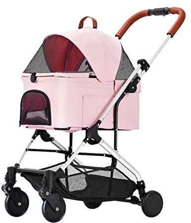 Hundekinderwagen, abnehmbarer Haustier-Buggy für mittelgroße Hunde/Katzen, Katzenbuggy ohne Reißverschluss, Hunde-Buggies mit abnehmbarem Tragewagen (grau) (Pink)