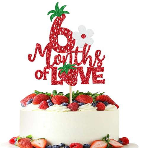 1 Pack Strawberry Happy 6 Months Birthday Cake Topper Half Way to One Cake Pick 1/2 Berry Sweet Half Birthday for Fruit Strawberry Theme Baby Shower Party Cake Decorations Supplies
