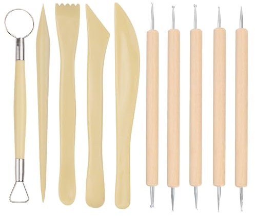 HSYTEK 10 Stück Modelliermasse Werkzeug,Töpferzubehör,Ton Werkzeug Set,Ton Werkzeug für das Tonmodellieren, Basteln, Tonmodelle,Schnitzen, Formen und Detailarbeit eignen