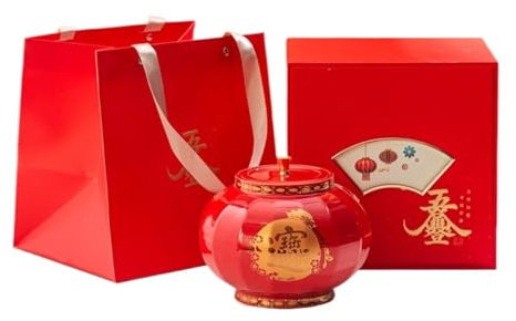 CUISGOR Tea Tin Creative Lantern Bulk Tea Storage Container Jar Ceramic Small Sealed Jar Chinese Retro Empty Jar Tea Set Tea Canister(Single can set)