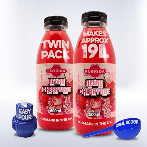 Florida Soda Syrup Compatible With Sodastream - Fizzy Drinks Flavouring Concentrates Standard, Retro & Mixed Fruit Range Apartame & Sugar Free Options (500 ml (Pack of 2), Cherryade)