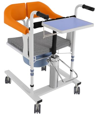 Donened - Patientenlifter Transferstuhl, Toilettenstuhl für Senioren mit Rollen, Toilettenrollstuhl Höhenverstellbar 42-60cm, Toilettenstuhl Fahrbar für Ältere Menschen, Schwangere, Menschen (Orange)