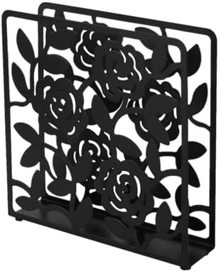 Floatdream Schwarz Serviettenhalter, Serviettenhalter Metall, Tisch Papier Lagerung Rack, Rosenblüten Design, Für Esszimmer, Wohnzimmer, Bar, Küchendekoration