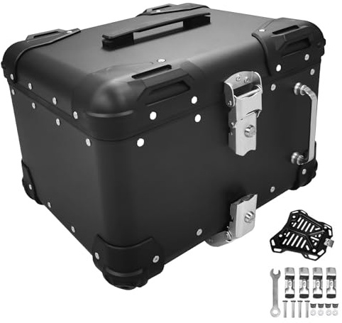 Top case Aluminium Motorrad Koffer,Motorradkoffer 40L 45L Motorrad Top case Motorradgepäck Motorrad Tasche hinten für 1 Helm Rollerkoffer(Black,45 L)