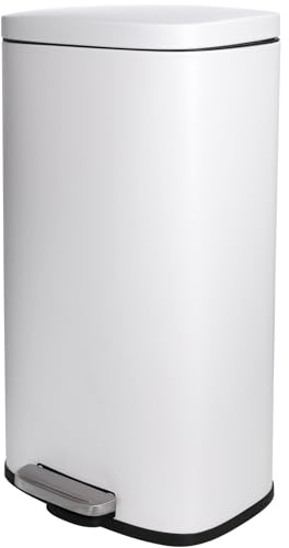 LIFERUN Mülleimer Küche 30l, Abfalleimer mit Deckel-Weiß | Softclose Treteimer aus Stahl, mit Inneneimer für Küche, Badezimmer, Büro