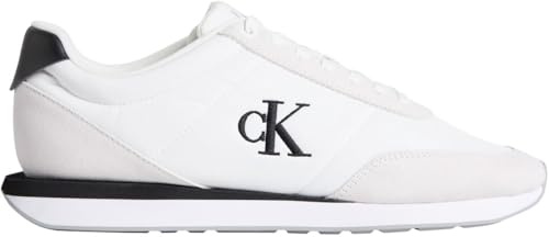 Calvin Klein Uomo Sneakers Running Retro Mix con Logo, Bianco (Bright White/Black), 39