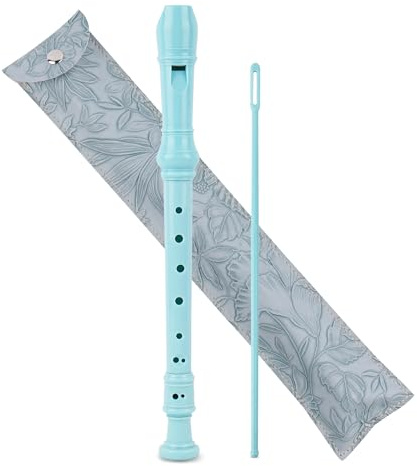 Czzmy Recorder Instrument for Beginner Adults,8-Hole Soprano Descant Recorder Music Flute with with Cleaning Rod & Leather Case For Home Entertainment(2-Carved Light Blue)