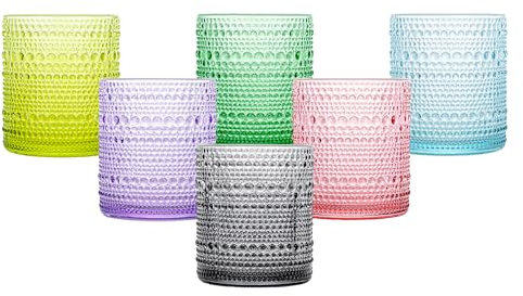 simpa Lucente Retro Beaded Colour Drinking Glassware Set 350ml Set of 6