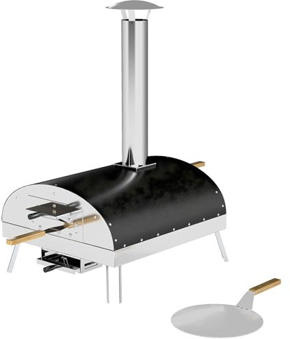 Outsunny Mini four à pizza extérieur portable avec pierre réfractaire Ø33 cm, manches en bois, thermomètre et plateau rotatif pour jardin, terrasse, camping, patio