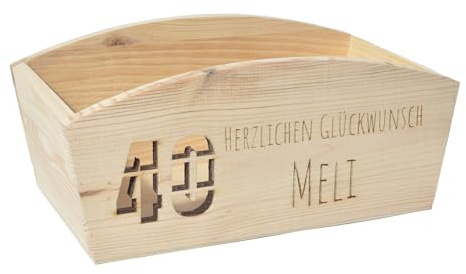 CHICCIE Geschenkkorb Personalisierbar Wunschtext mit Zahl 24x13x8cm Abgerundet Präsentkorb Holz Geschenkidee Holzkiste Runder Geburtstag Personalisierung