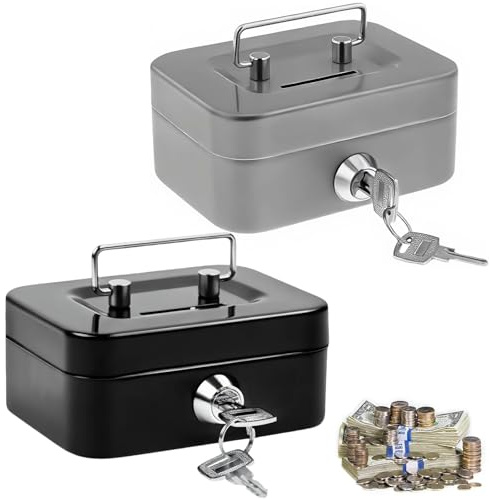 TTYSHIP® 2 Pcs Petite Caisse à Monnaie, 11,5 x 8,5 x 5,8cm Petite Caisse à Monnaie Verrouillable avec Fente et 2 Clés pour Pièces de Monnaie et Billets
