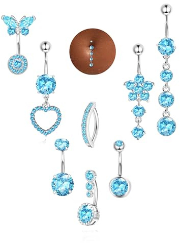 Milacolato 8 Stck Bauchnabelpiercing Chirurgenstahl Piercing Bauchnabel | Chirurgenstahl Piercing Bauchnabel, Bauchpiercing Clicker, Nabel Piercing Schmuck Set für Damen Mädchen 10mm