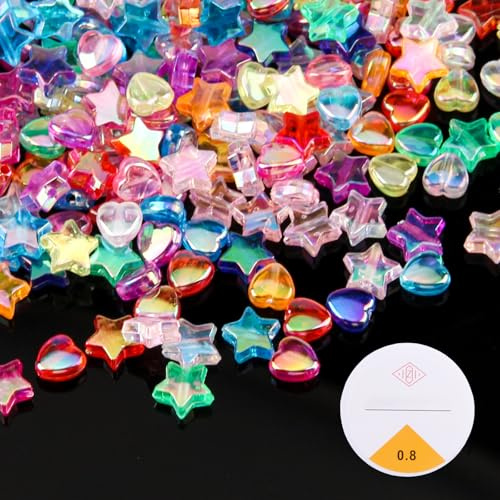 GZGXKJ 700 Stück Perlen Sterne Liebesherzform Bunte Perlen für Armbänder | Mit 1 Rolle 6m Elastische Linie - Bügelperlen Glitzer Niedlich Beads, Für DIY Kunsthandwerk