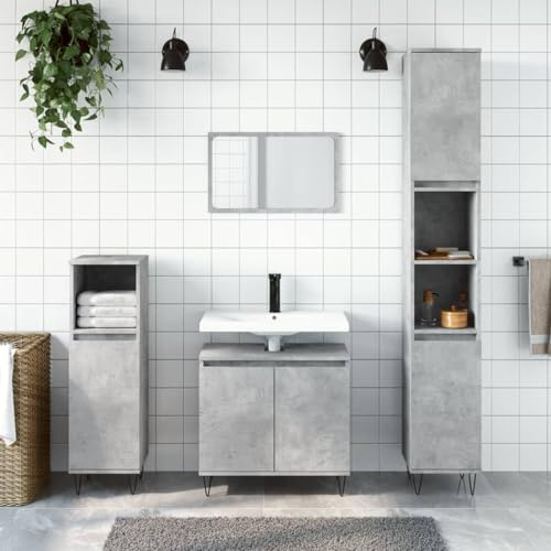 LLEZKBR Ensemble de meubles de salle de bain 3 pièces en bois gris béton