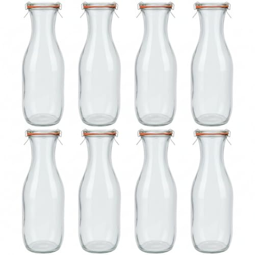 Flaschenland - 8x 1000ml Saftflasche + Gratis Rezeptheft zum Download, Ideal zum Abfüllen von Saft, Smoothies, Milch und anderen Getränken | Made in Germany