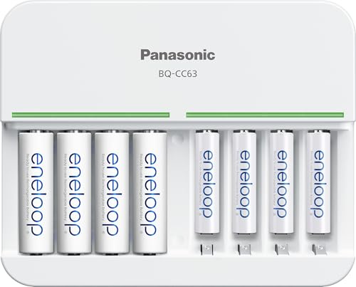 Eneloop Panasonic K-KJ63MCC44A - Batería Recargable Avanzada, 8 Posiciones, Cargador rápido de 5 Horas con 8 Luces LED de Carga con Pilas 4AA y 4 AAA