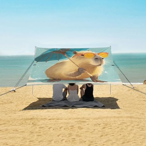 Capybara Umbrella Camping Sun Shelter, Beach Tent Portable Beach Sun Shade Outdoor Canopy for Camping Trips Fishing Picnic