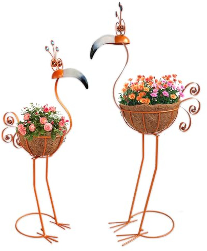 COOZZYHOUR Metal Toucan Planter with Basket - Bird Planters for Outdoor Indoor Lawn,Yard,Porch,Patio, Garden Decorations(Set of 2)