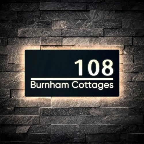 Placa De Dirección Retroiluminada Moderna Personalizada Con Luz Led, Signo De Números De Casa De Acrílico Personalizado, Placa De Dirección Iluminada Exterior Para El Jardín Del Hogar(20x40cm)
