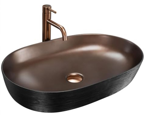 GTM Design Aufsatzwaschbecken Matt Modern Waschbecken ohne Hahnloch - Elegant Aufsatzwaschbecken Oval für Badezimmer und Gäste WC - nur Bad Waschbecken - Modell 16