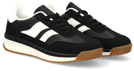 95735 Zapatilla Plana para Mujer con Cierre de Cordones. Diseno Moderno con Contraste Lateral. Ideal para Otono Invierno. Negro Talla 40
