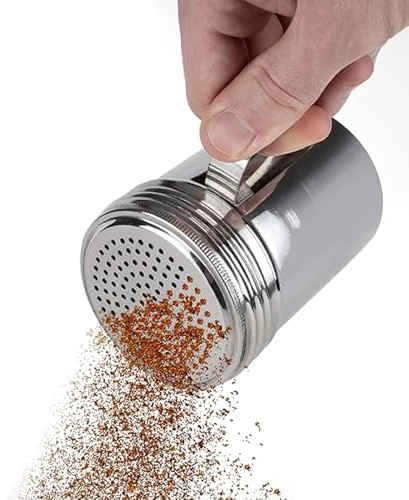 Salero Recipientes para condimentos de acero inoxidable de 10 oz con mango curvo Coctelera para especias para sal, especias, azúcar, harina, recipientes para condimentos, azúcar en polvo, canela