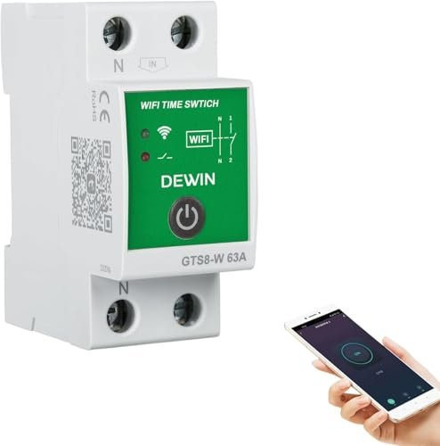 Minuteur WiFi Intelligente, 2P 63A 220V Minuterie Programmable WiFi Rail DIN Horloge Modulaire Connectée WiFi Compatible avec Le contrôle à Distance Via l'app Tuya