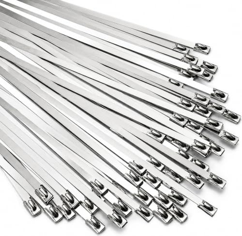 100 Stück Edelstahl Kabelbinder,300 x 4,6mm Kabelbinder Metall Rostfrei | Selbsthemmend Kabelbinder , UV Beständig Selbstsichernde Metallkabelbinder für Auspuffwickel, Outdoor, Baldachin (Silber)
