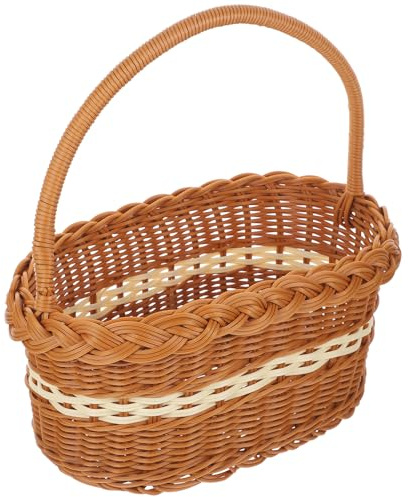 MAGICLULU Cestino Intrecciato a Mano Portatile in Imitazione Rattan, Cestino da Picnic Versatile 30x20x15 Cm, Portaoggetti Leggero e Decorativo per Casa, Campeggio e Picnic