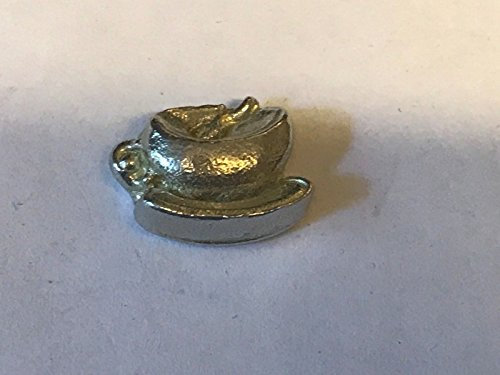 Giftsforall TG148 Teetasse, Untertasse und Löffel, aus massivem englischem Zinn, Anstecknadel