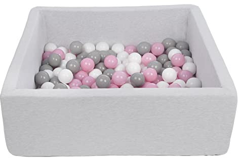 Velinda Bällebad Ballpool Kugelbad Bällchenbad Kinder-Pool mit 150 Bällen/90x90cm (Farbe der Bälle: weiß,rosa,grau)