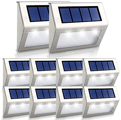 Onshida Solar Wandleuchten, 3led Solarleuchte Garten Deckleuchten Treppenlicht mit Lichtsensor, wasserdichte Dachrinnen Solarlampen Wegeleuchte für Außen, Treppe, Zaun, Balkon, Terrasse, kaltweiß