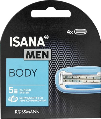 ISANA men Bodyrasierklingen 4 Stück 5-Klingen, für den Körper entwickelt, mit Gleitstreifen