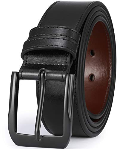beltox fine Men’s Casual Leather Jeans Belts 1 1/2” Wide 4MM Thick Alloy Prong Buckle Work Dress Belt for Men（Black Belt with Black Buckle，44-46）