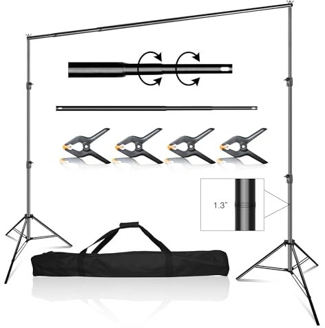 EMART Backdrop Stand 3 x 3m/ 10 x 10 ft, Heavy Duty Background Support Adjustable Photography Frame Kit for Photo Video Studio